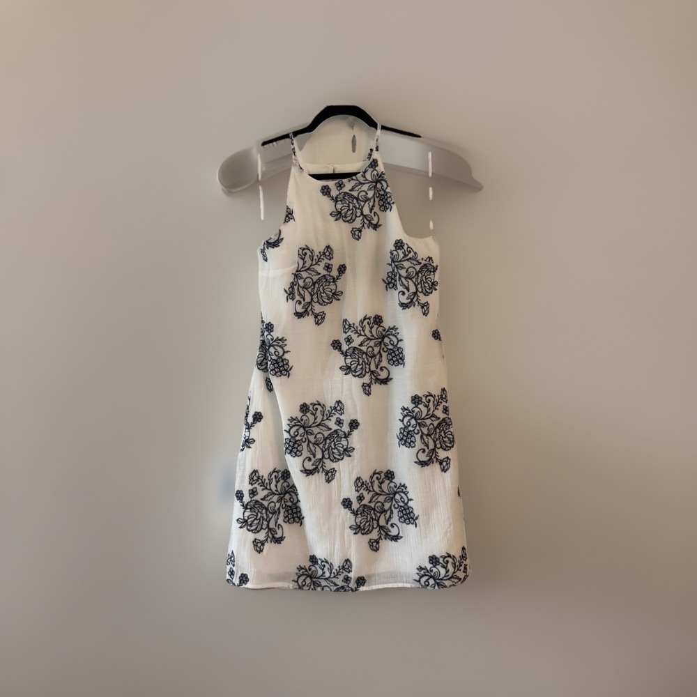 XL Floral Old Money Embroidered Mini Halter Dress by IZ BYER White